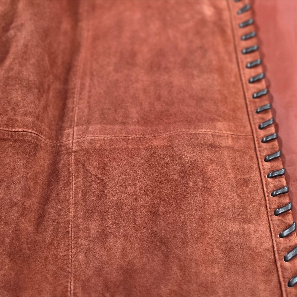 Linea by Louis Dell'Olio Suede Jacket Women Large Rust Leather Whipstitch Trim - Picture 4 of 11